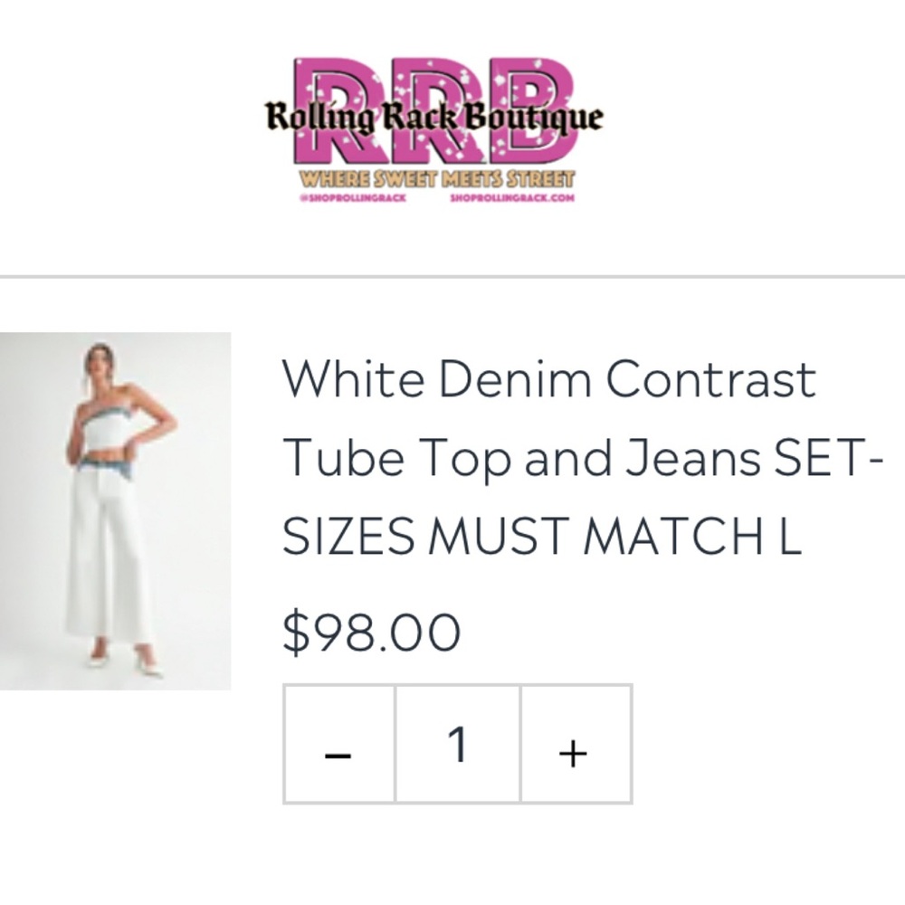 White Denim Contrast
Tube Top and Jeans SET (SZ L) - Picture 14 of 17